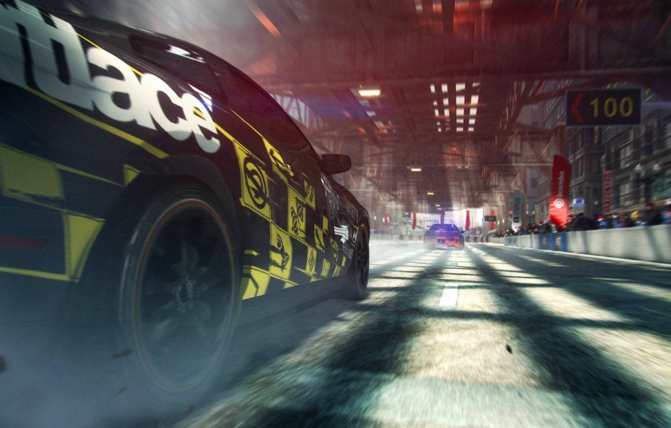 Grid 2, indoor race, black and yellow race car, HD Desktop Wallpaper