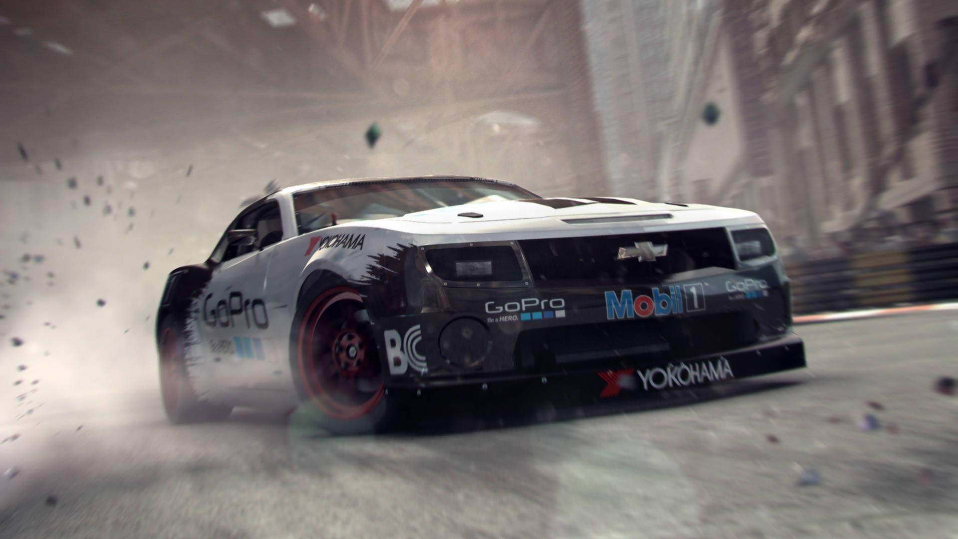 Grid 2, white and black race car, dusty urban canyon, Full HD Desktop Wallpaper