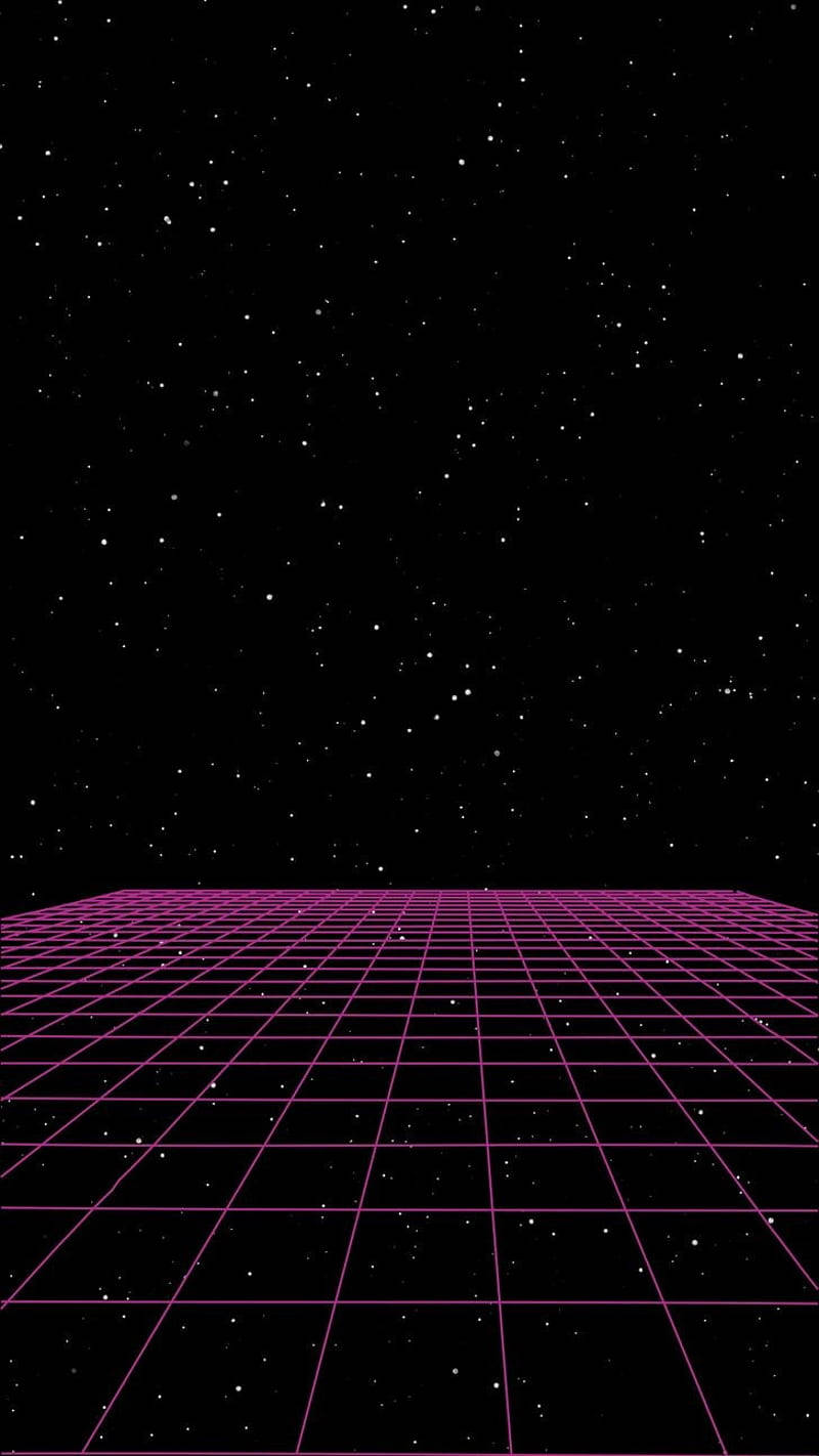 magenta grid, starry black sky, retrofuturistic scene, HD Phone Wallpaper