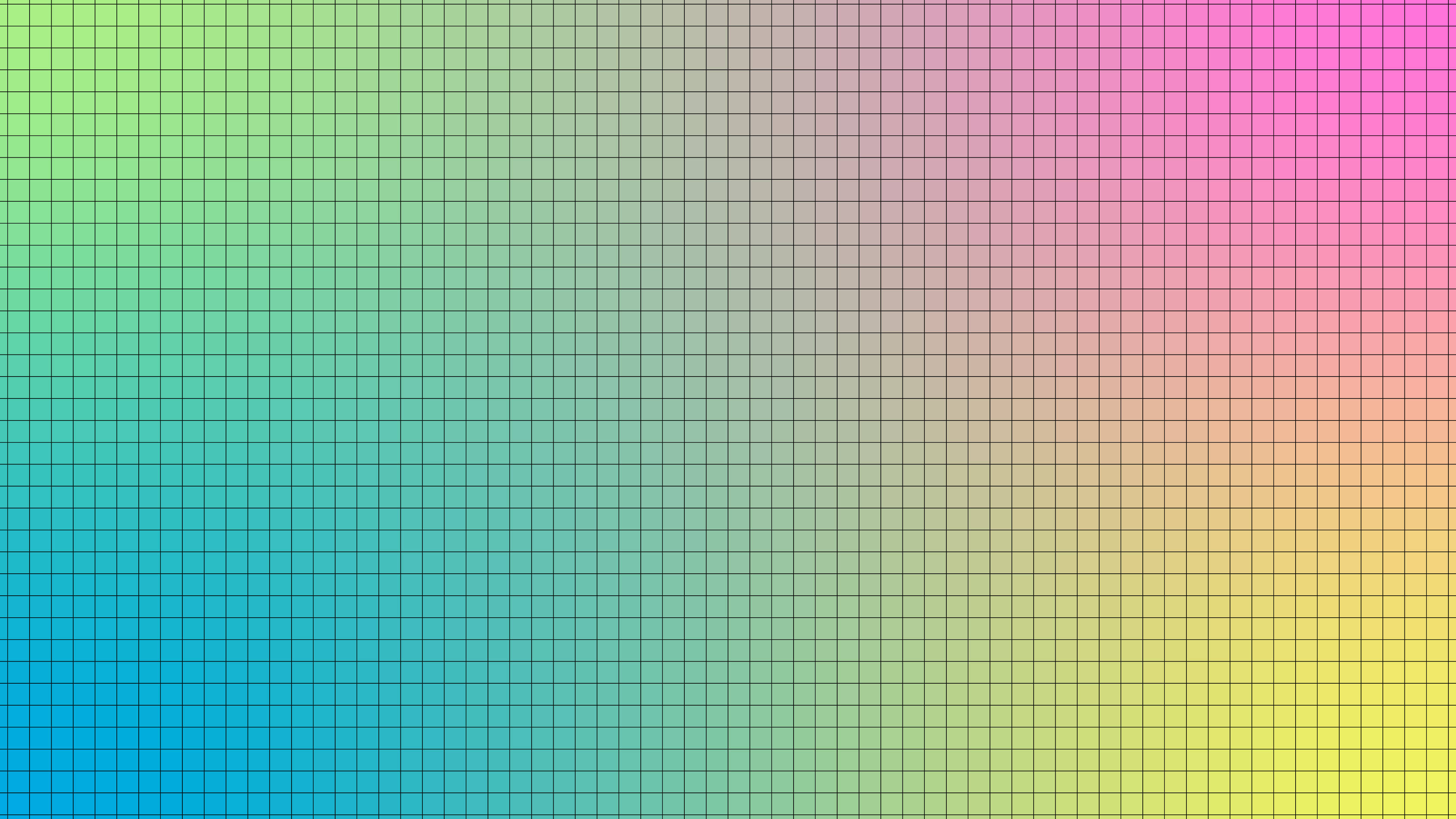 pastel gradient, black grid aesthetic, blue to pink to yellow, 4K Desktop Wallpaper