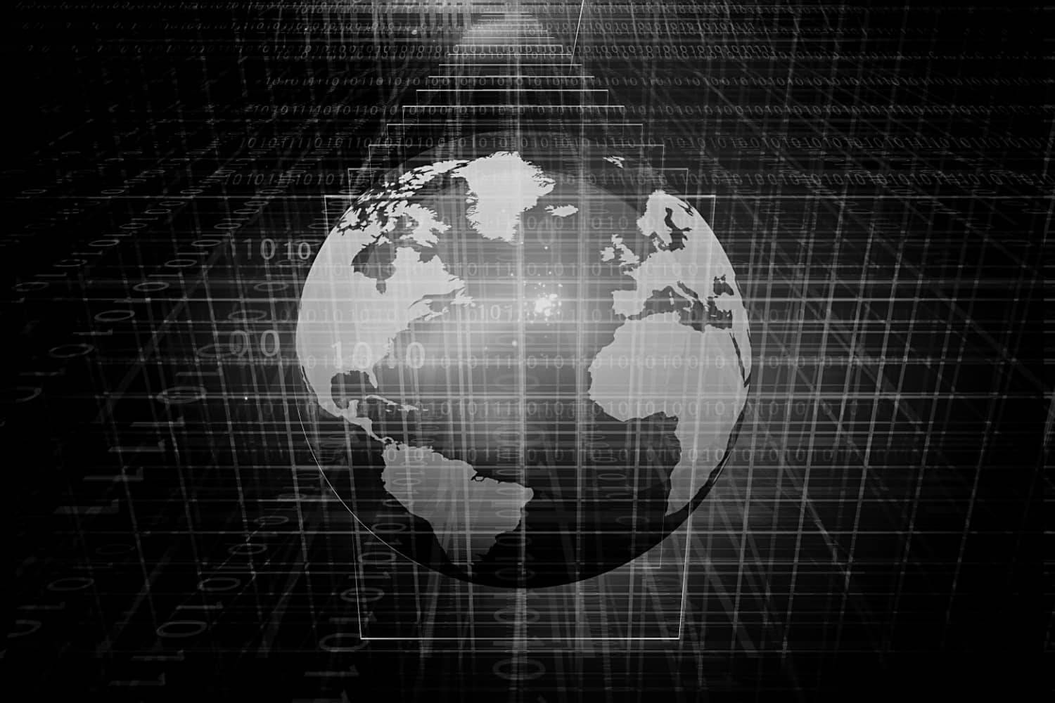 grayscale database grid, monochrome globe, binary code, HD Desktop Wallpaper