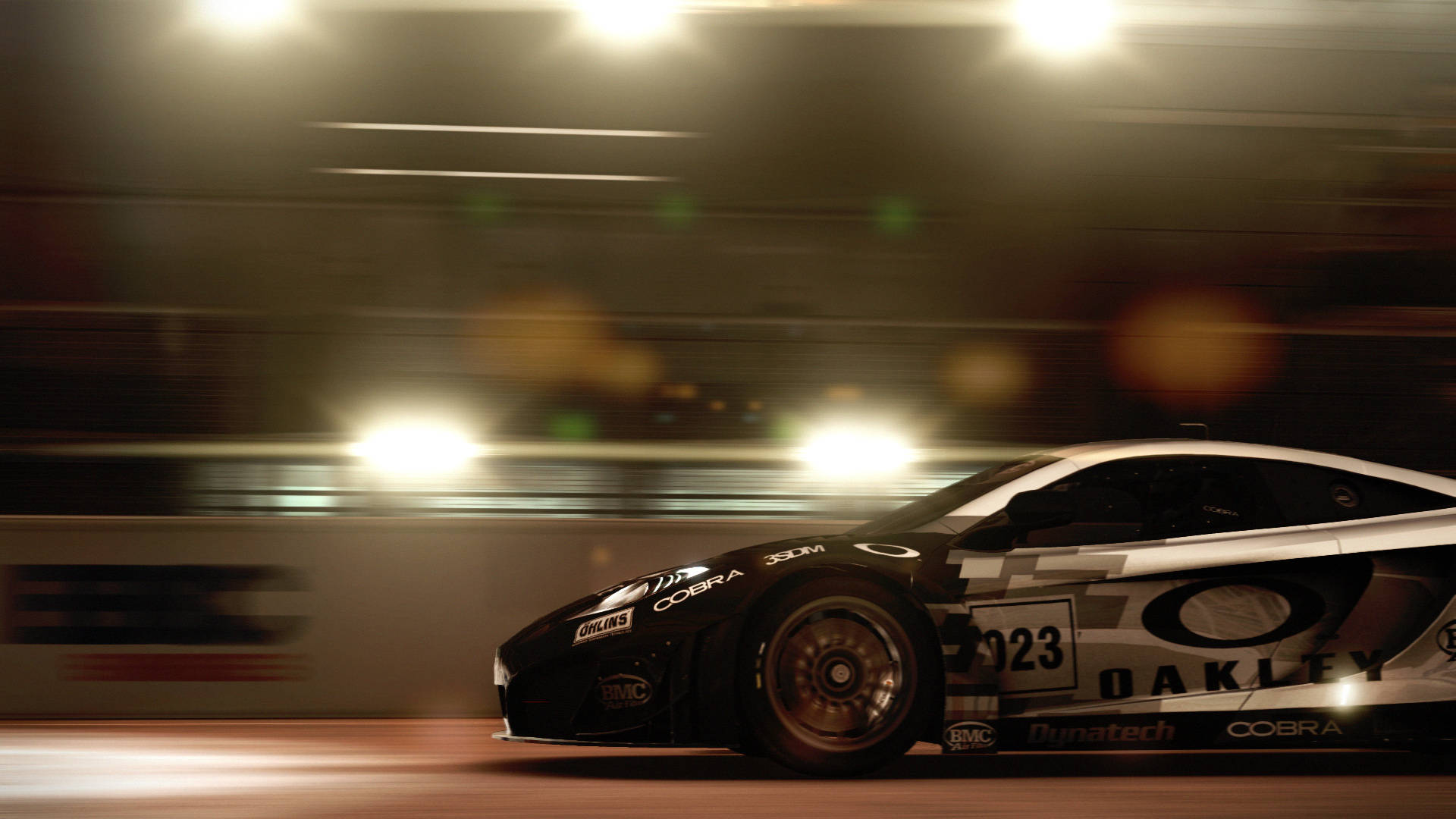 Grid Autosport, black and white race car, stadium lights, Full HD Desktop Wallpaper