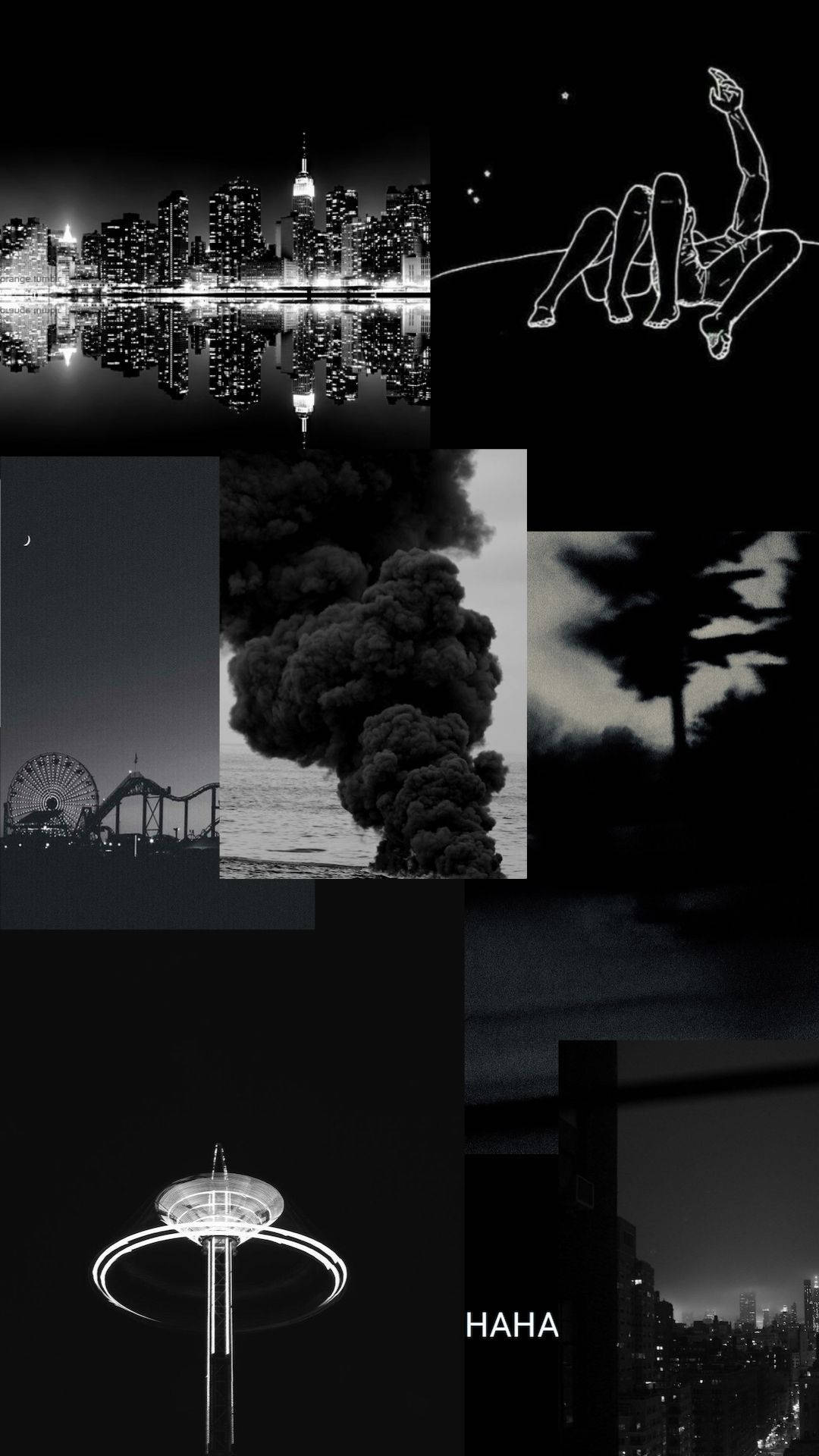 Black Neon Aesthetic, urban night scenes, city skyline reflection, Full HD Phone Wallpaper