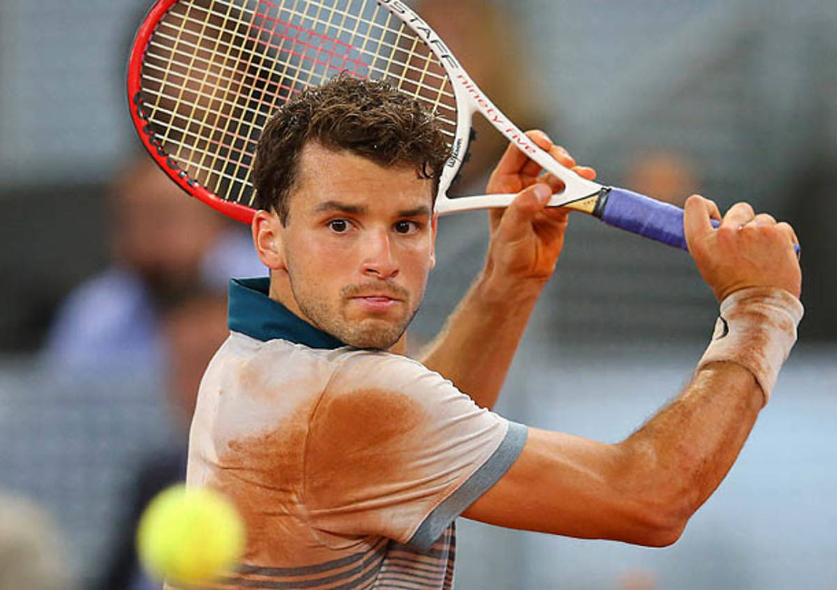 Grigor Dimitrov, tennis racket, clay court, SD Desktop Wallpaper