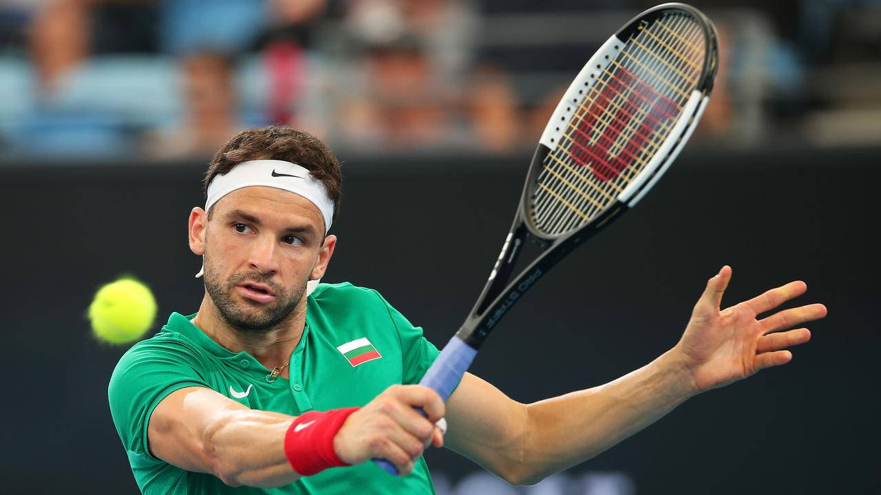 Grigor Dimitrov, green shirt, bright yellow tennis ball, HD Desktop Wallpaper