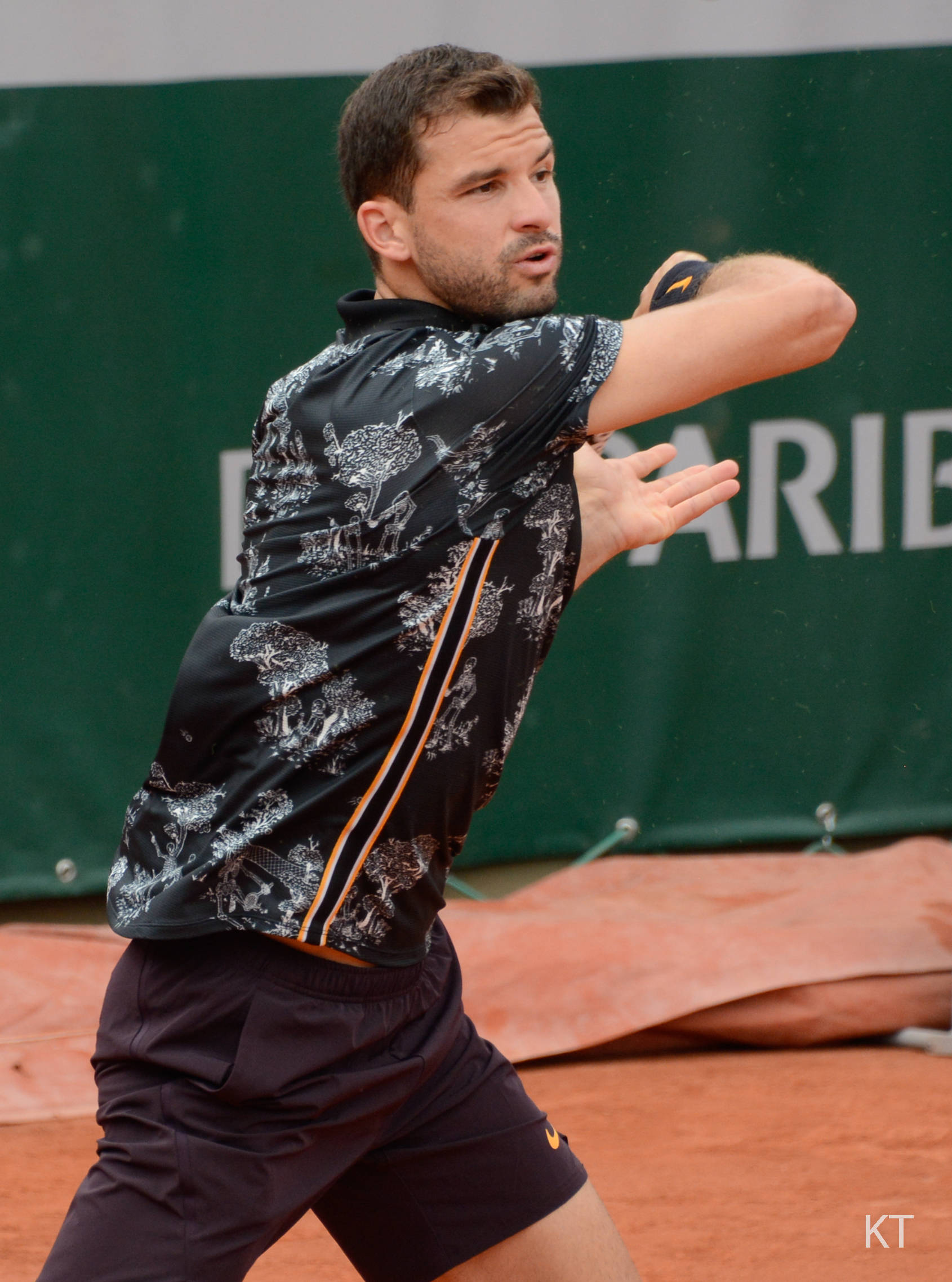 Grigor Dimitrov, printed tennis shirt, clay court, Full HD Phone Wallpaper