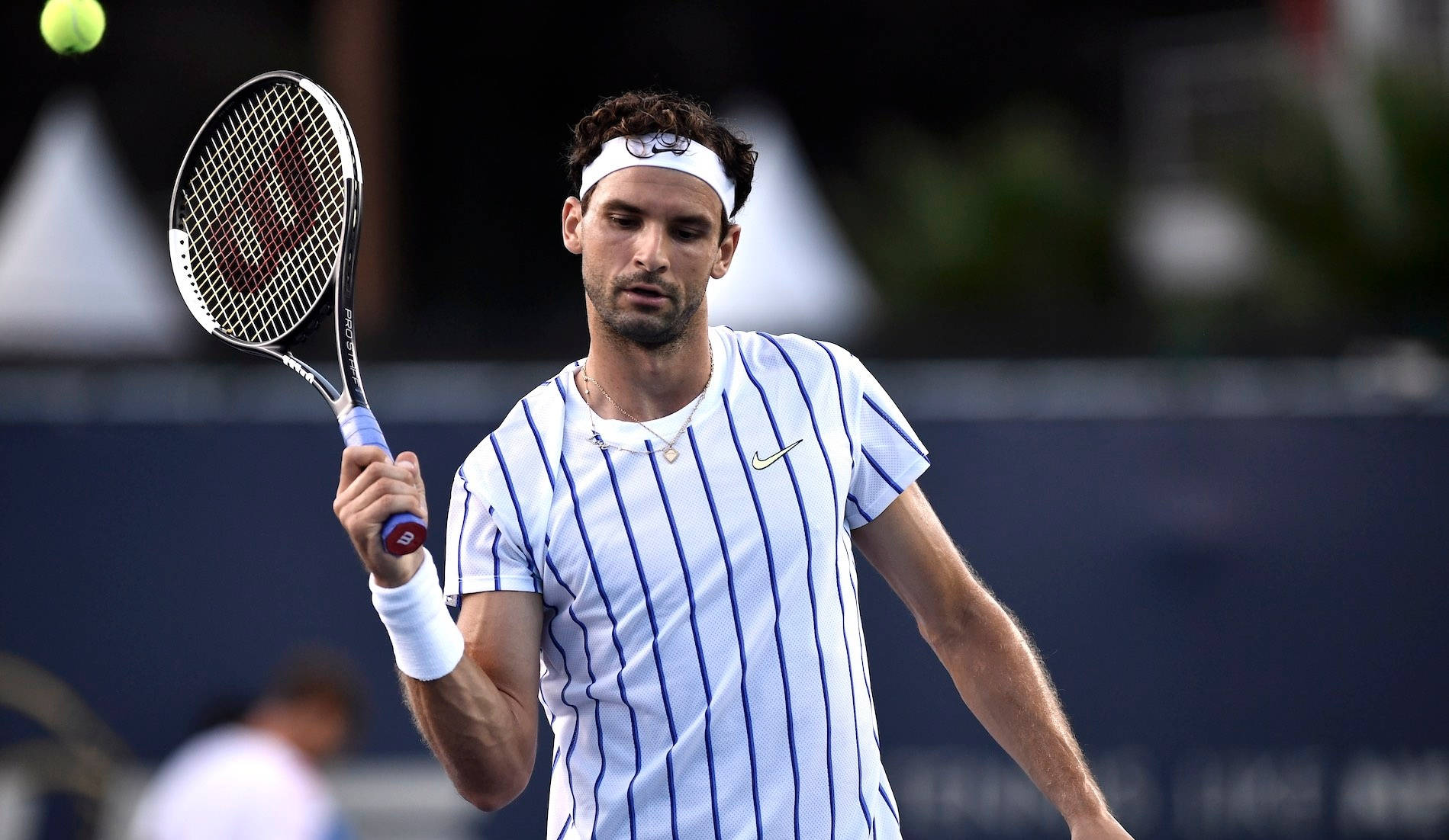 Grigor Dimitrov, white striped shirt, tennis player, HD Desktop Wallpaper