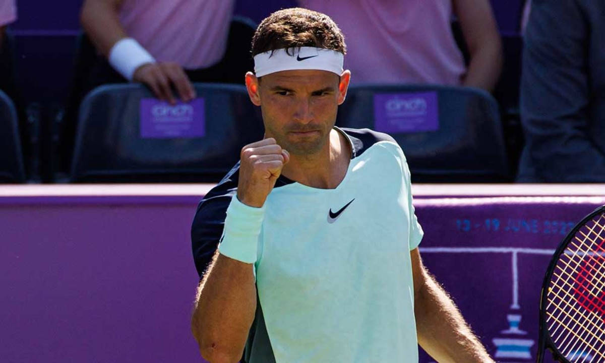 Grigor Dimitrov, fist pump, vibrant purple court, SD Desktop Wallpaper