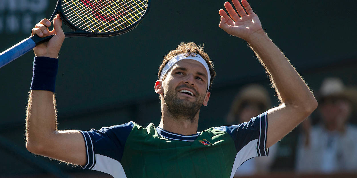 Grigor Dimitrov, tennis player, raised racket, SD Desktop Wallpaper