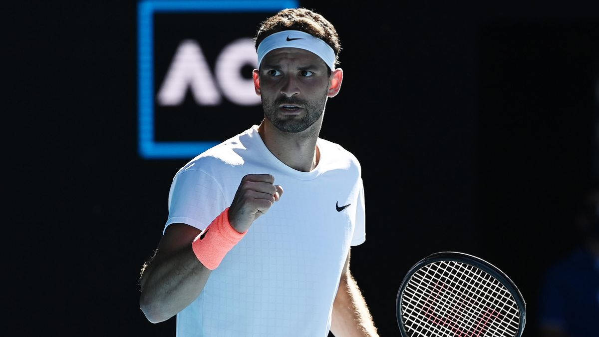Grigor Dimitrov, neon wristband, white Nike gear, SD Desktop Wallpaper