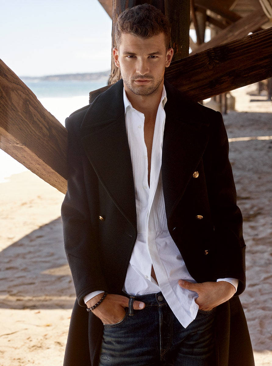 Grigor Dimitrov, black coat, white shirt, SD Phone Wallpaper