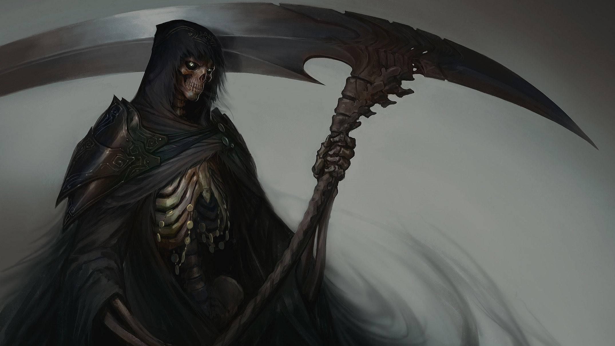 skull armor, grim reaper, hooded cloak, Full HD Desktop Wallpaper