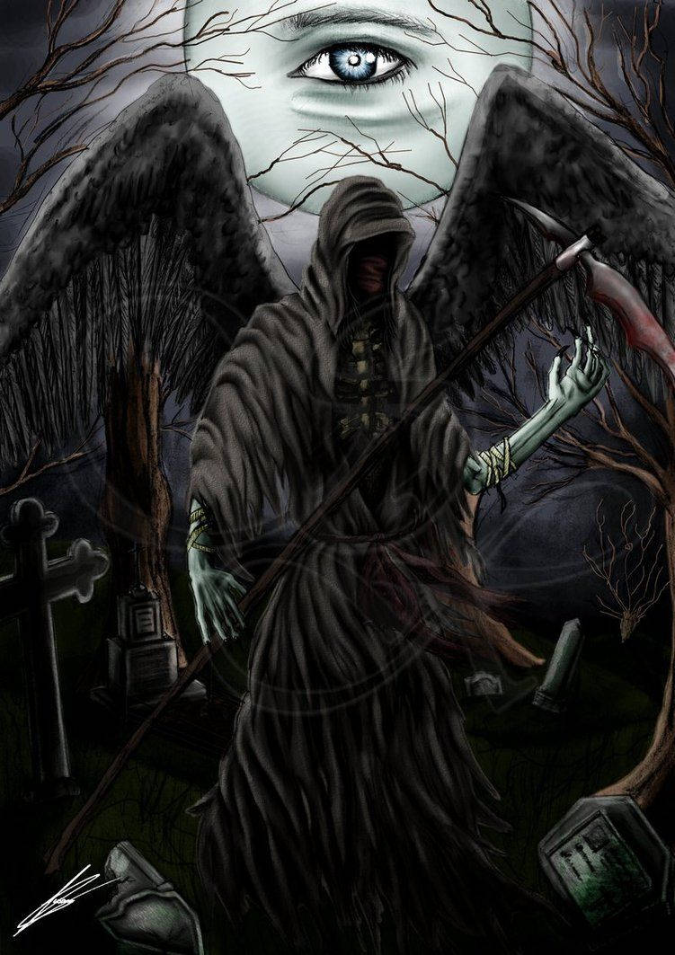 Grim Reaper, black wings, scythe, SD Phone Wallpaper