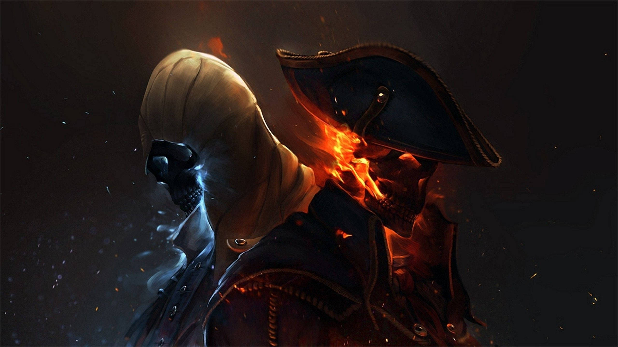 Grim Reaper, icy blue glow, flaming skull, 2K Desktop Wallpaper