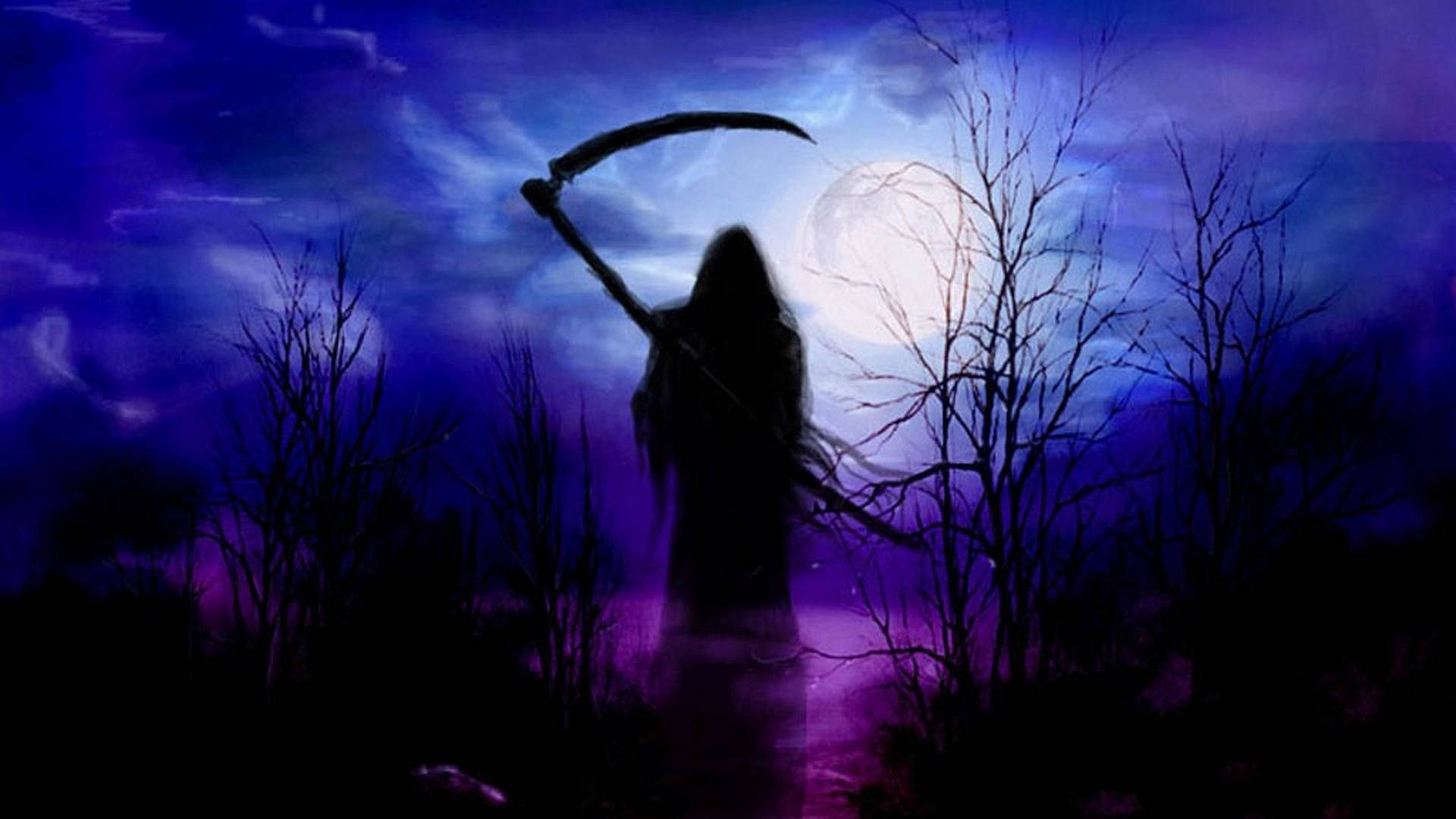 Grim Reaper, scythe, bare trees, Full HD Desktop Wallpaper