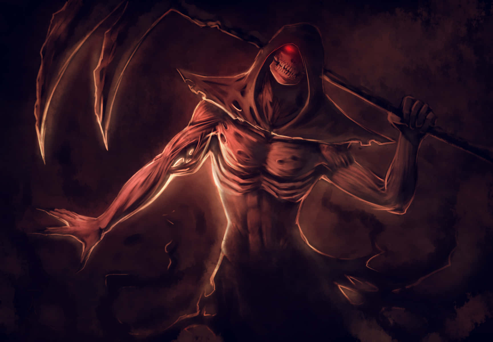Grim Reaper, hooded figure, glowing red eyes, HD Desktop Wallpaper
