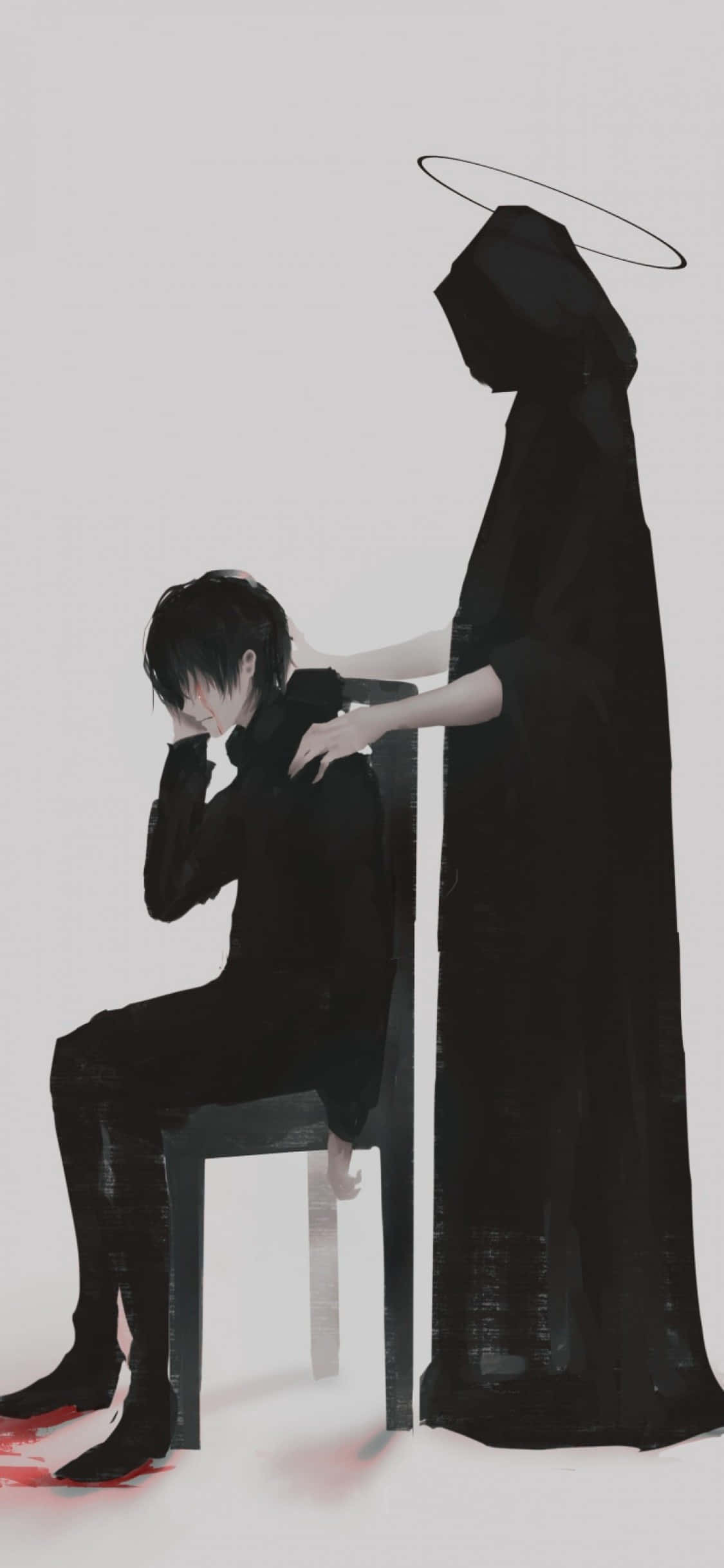 Grim Reaper, dark-robed angel, halo, Full HD Phone Wallpaper