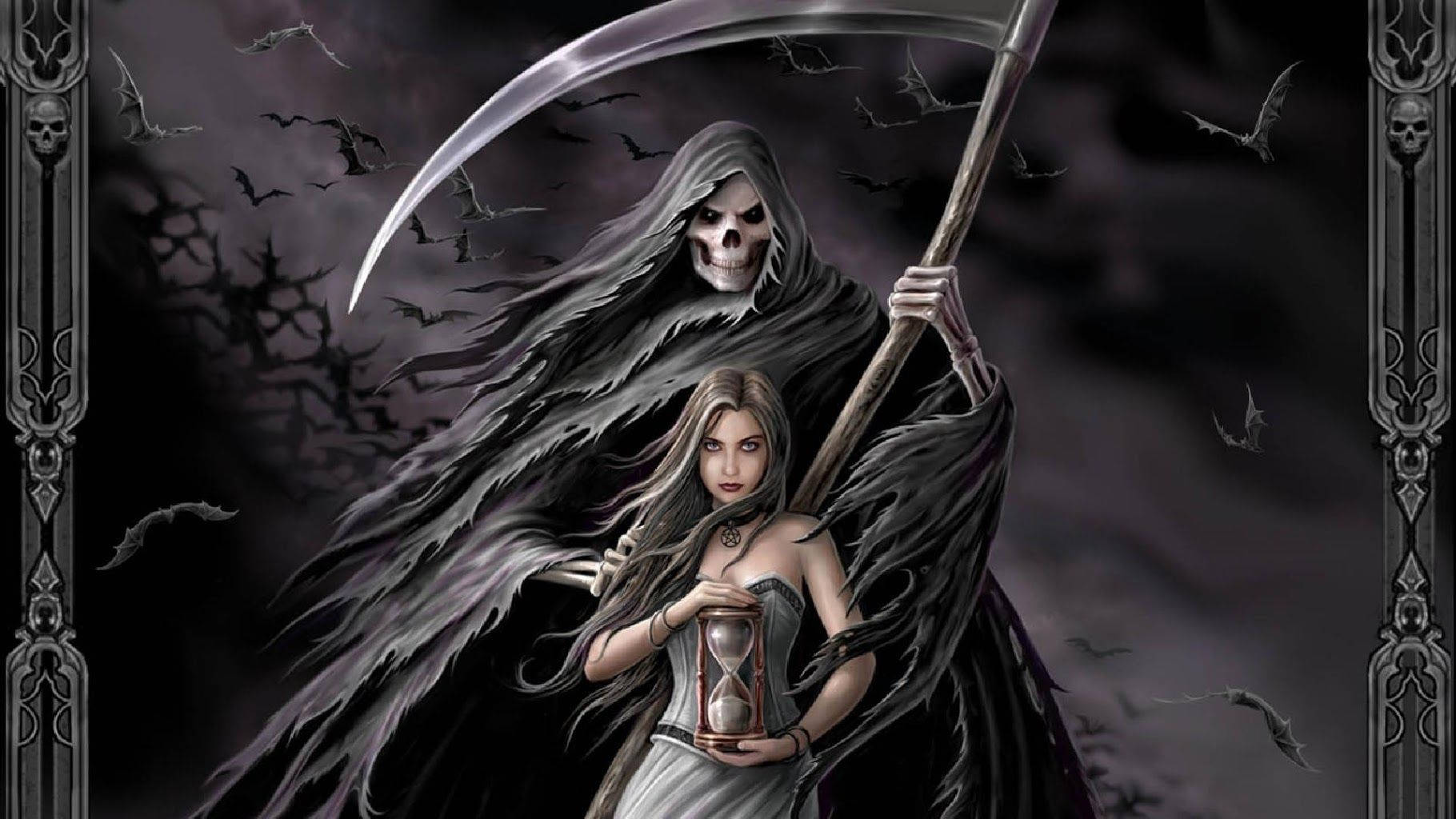 Grim Reaper, scythe, hourglass, HD Desktop Wallpaper
