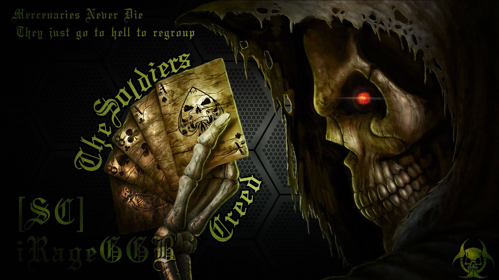 Grim Reaper, glowing red eye, fan of cursed playing cards, Full HD Desktop Wallpaper