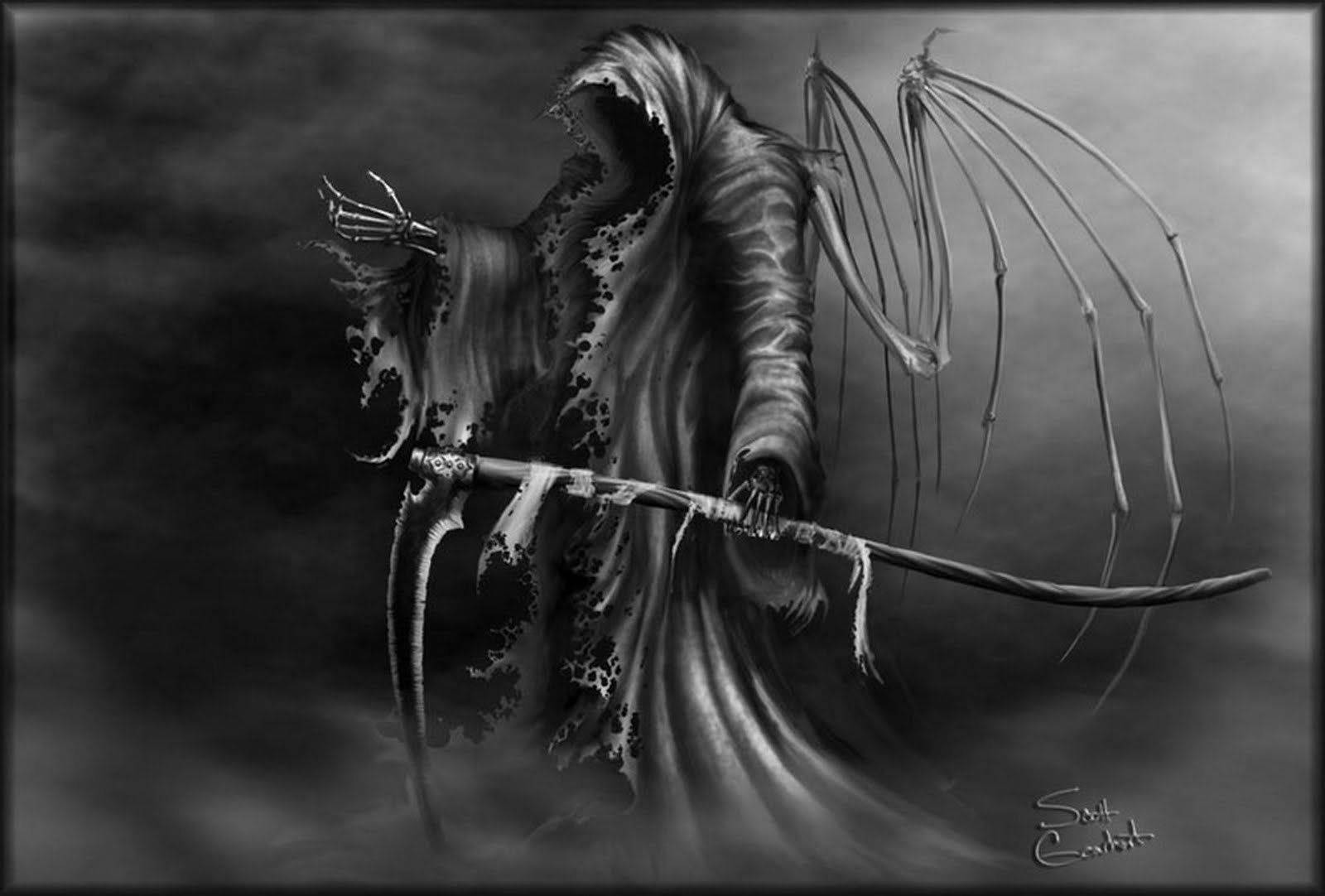 Grim Reaper, tattered robe, bat-like wings, HD Desktop Wallpaper