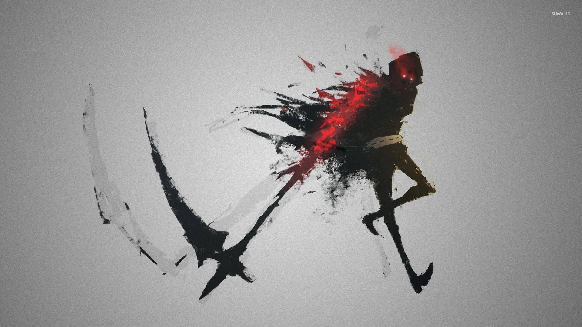 Grim Reaper, glowing red eyes, black scythe, Full HD Desktop Wallpaper