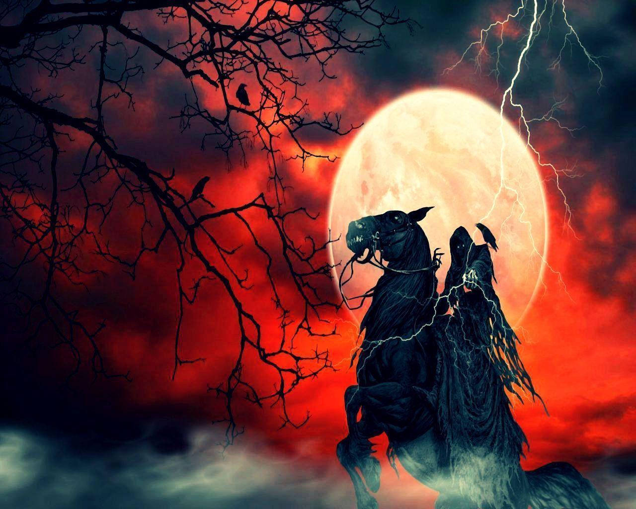 Red Night Grim Reaper, grim reaper, black horse, HD Desktop Wallpaper