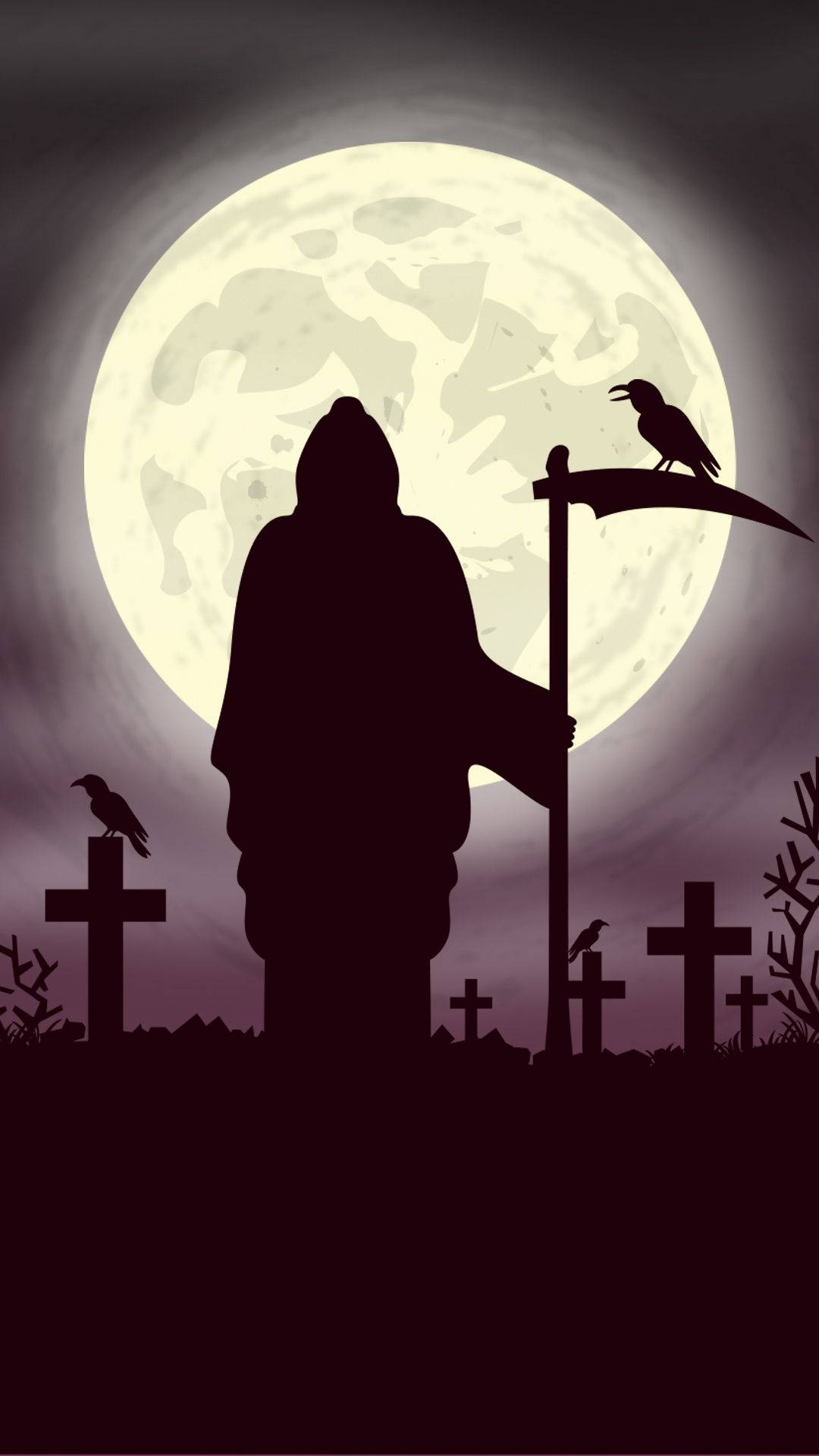 Grim Reaper, scythe, glowing full moon, Full HD Phone Wallpaper