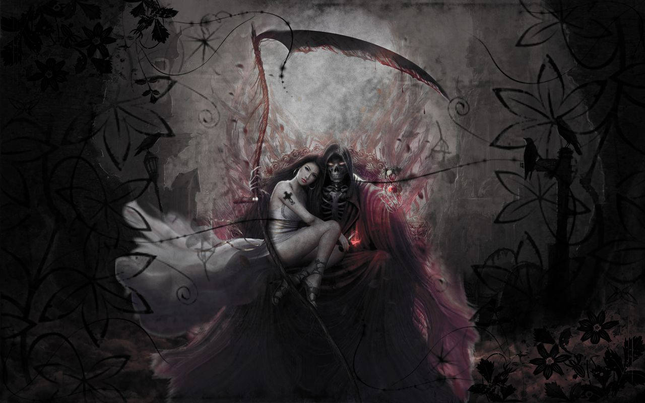 Grim Reaper, red robe, pale woman, HD Desktop Wallpaper