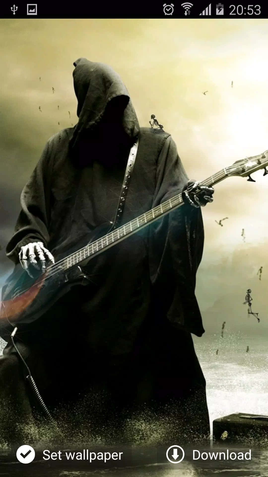 Grim Reaper, bass guitar, stormy sky, Full HD Phone Wallpaper