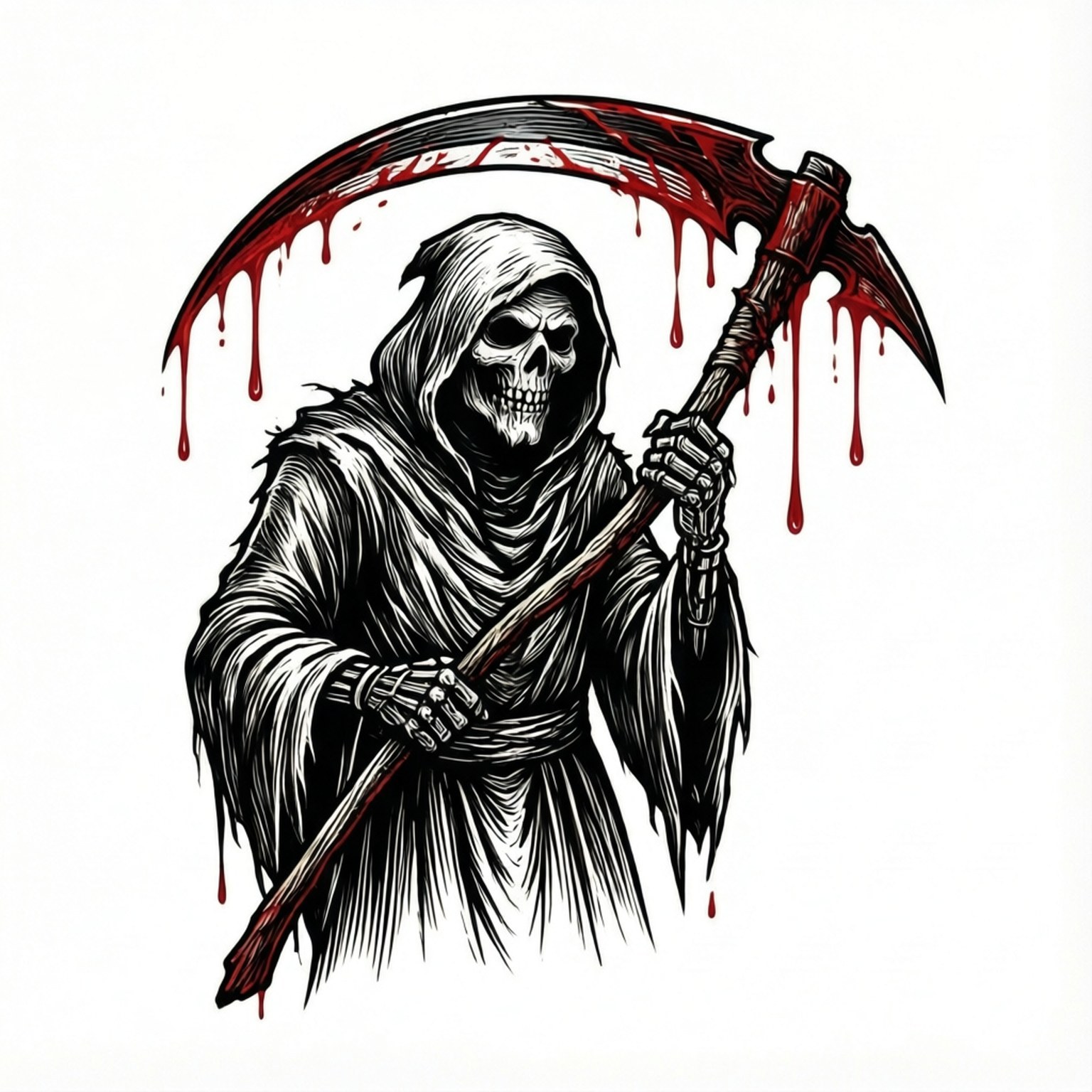 Grim Reaper, scythe, black and white illustration, HD Desktop Wallpaper
