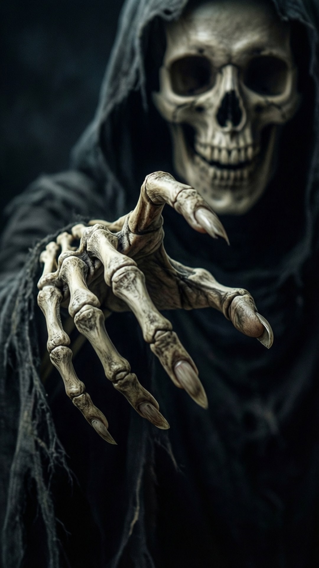 Grim Reaper, tattered black hood, bony hand, Full HD Phone Wallpaper