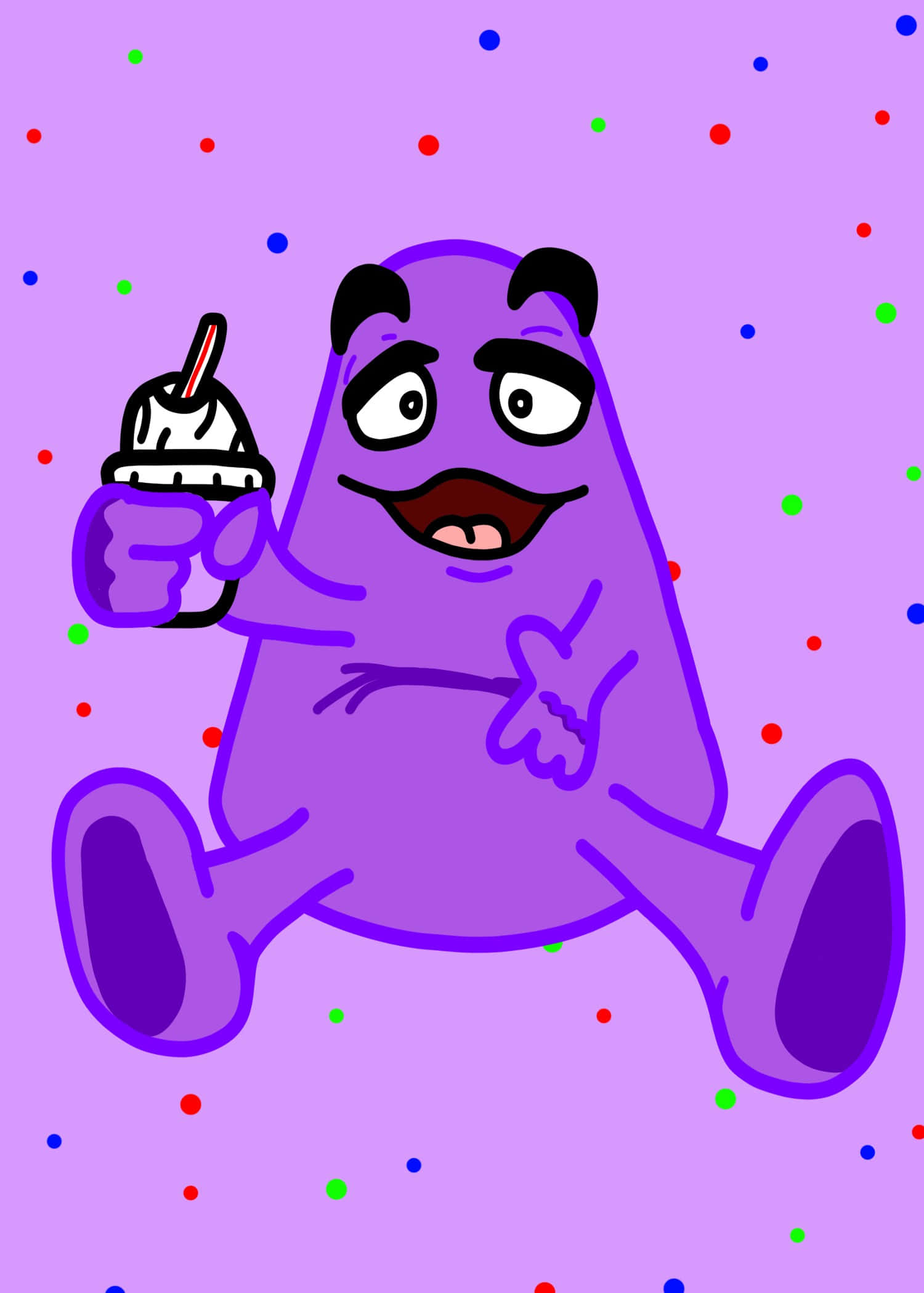 purple cartoon monster, black eyebrows, milkshake, Full HD Phone Wallpaper