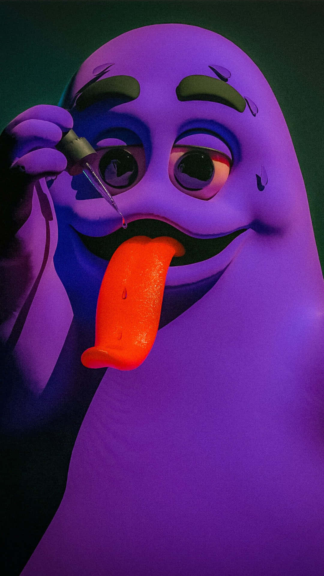 purple cartoon ghost, long orange tongue, dropper dripping liquid, Full HD Phone Wallpaper