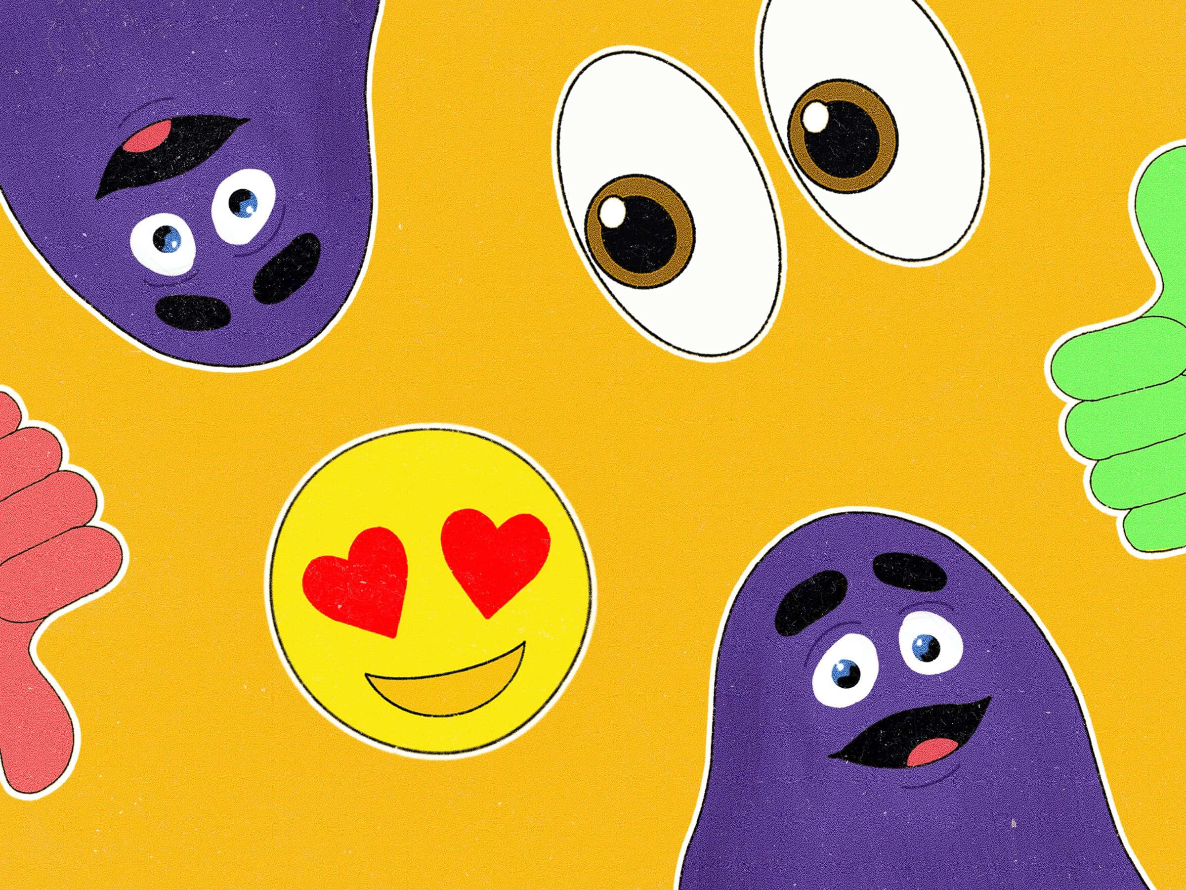 Colorful_ Emoji_and_ Grimaces_ Collage, vibrant cartoon characters, emojis, Full HD Desktop Wallpaper