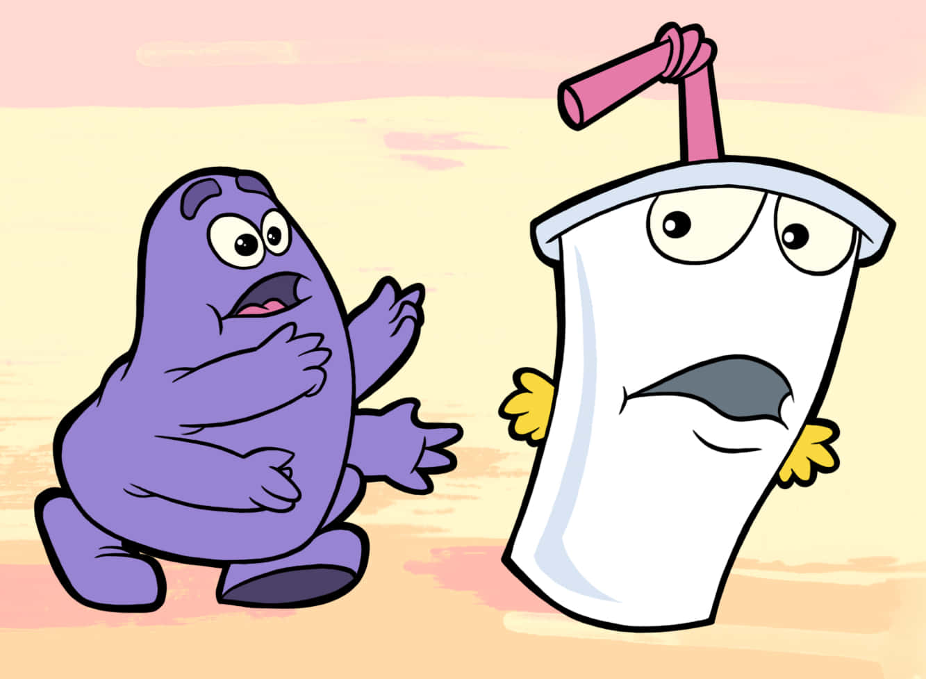 Grimace, purple cartoon creature, white drink cup with a straw, HD Desktop Wallpaper