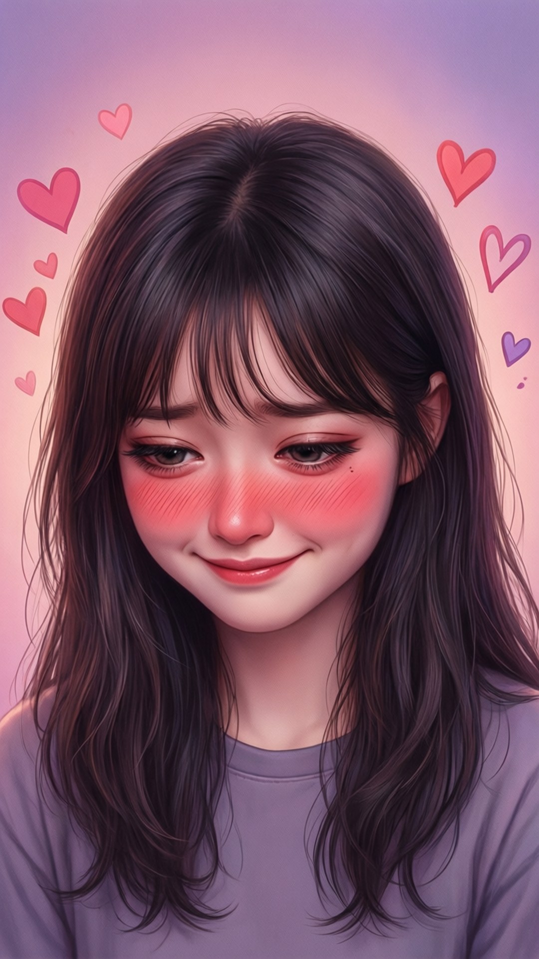 Grimace, kawaii style, hearts, Full HD Phone Wallpaper