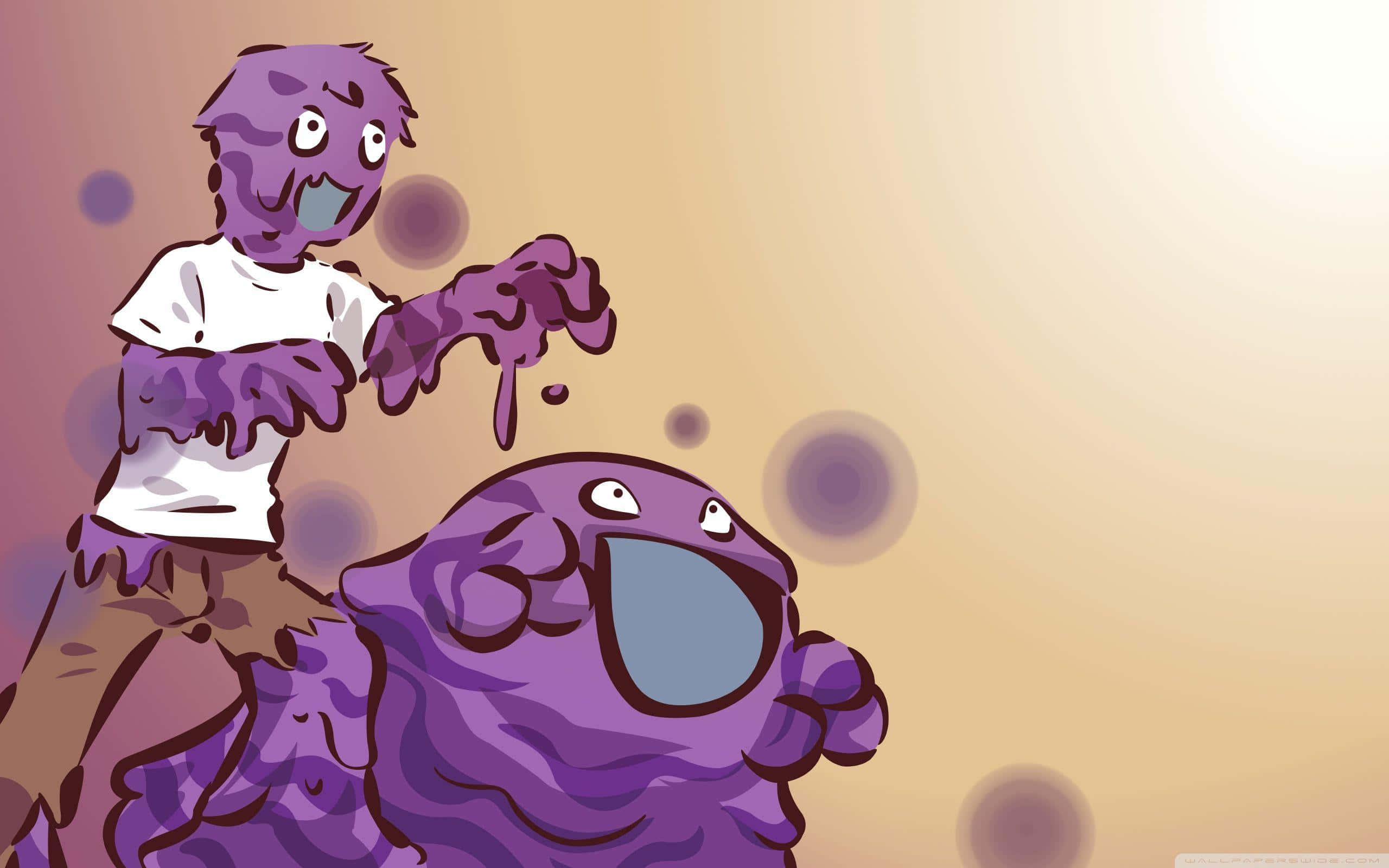 Grimer, slime-covered trainer, purple creature, 2K Desktop Wallpaper