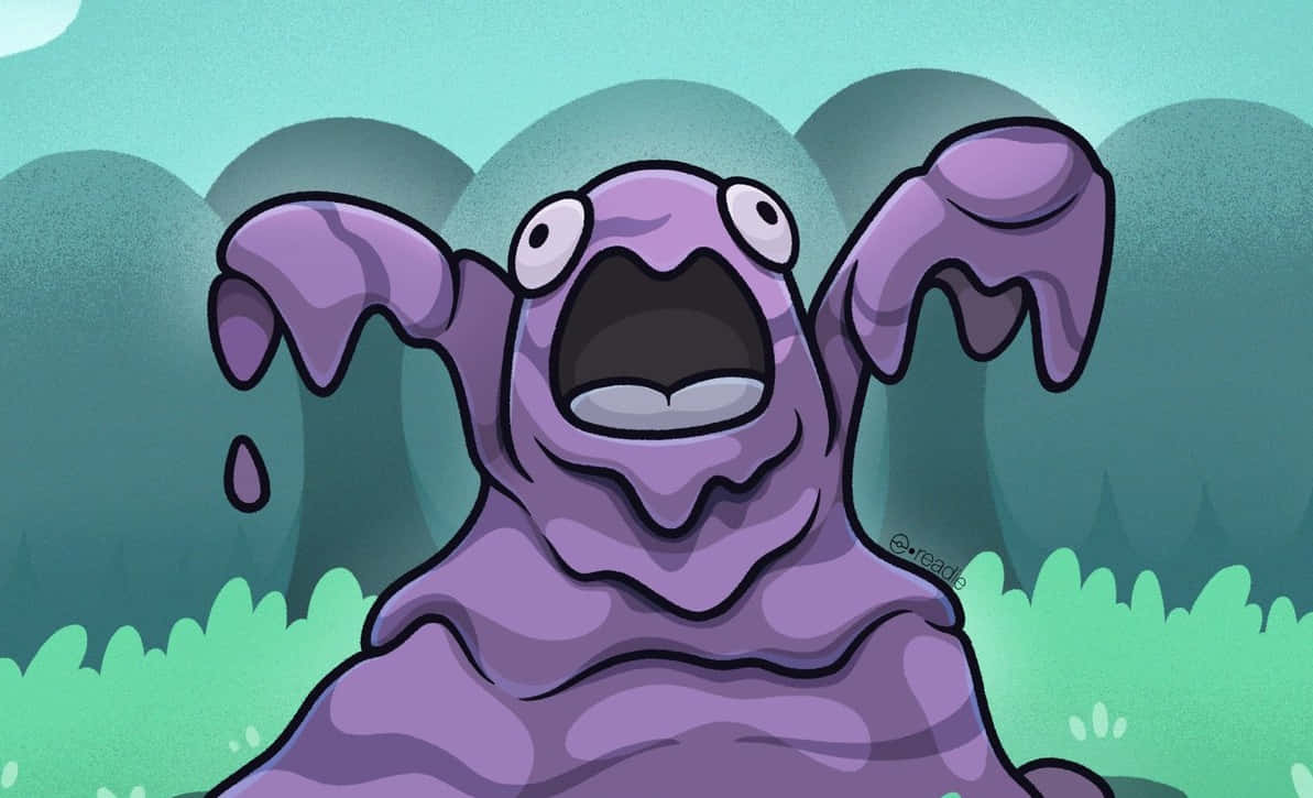 Grimer, purple, cartoon slime creature, SD Desktop Wallpaper
