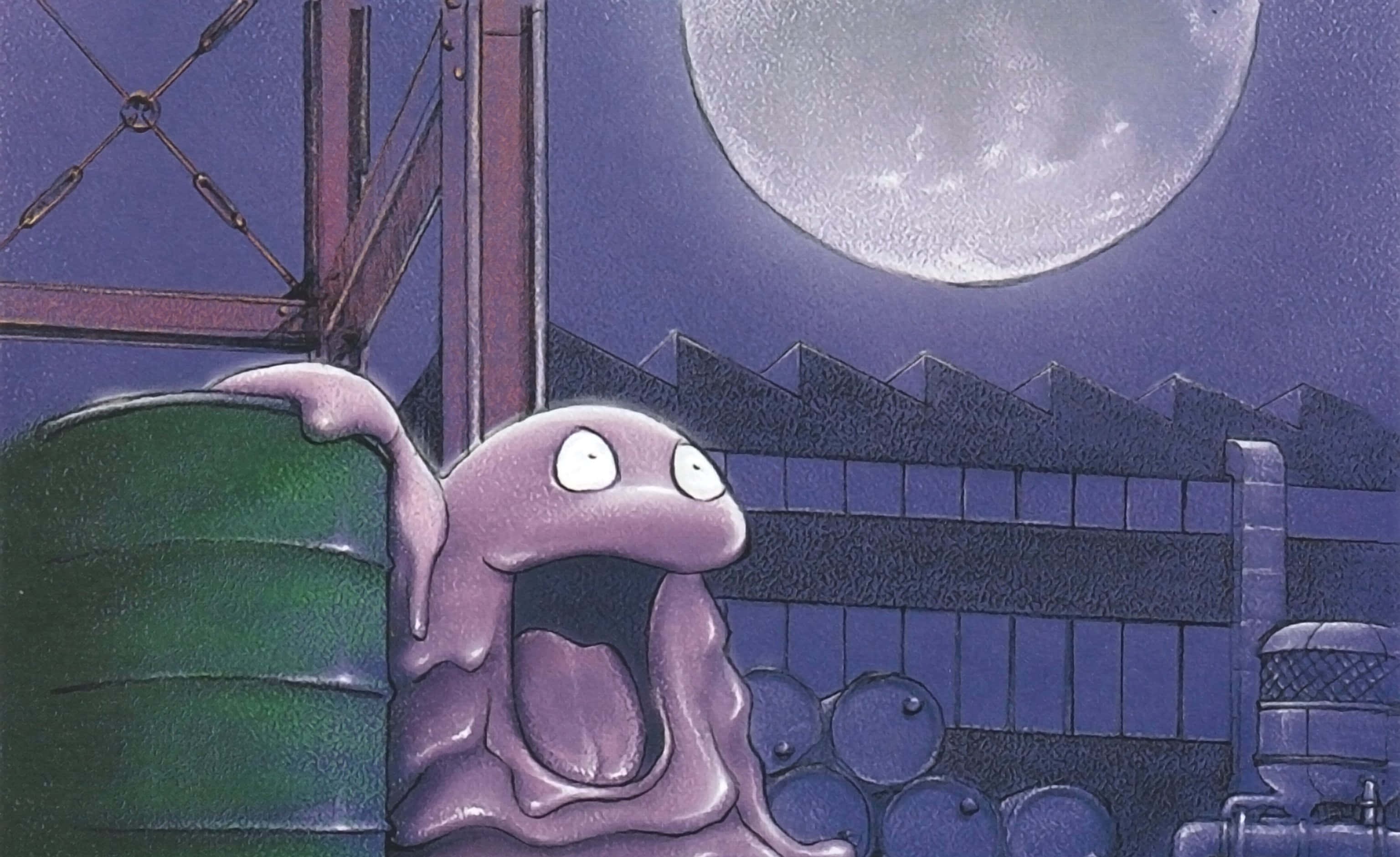 Grimer, purple gelatinous, wide eyes, 2K Desktop Wallpaper