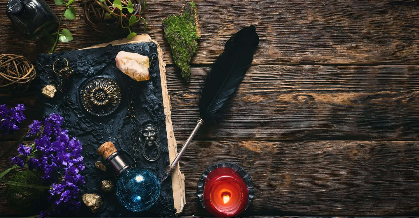 Grimoire, Full Moon, glowing candle, HD Desktop Wallpaper