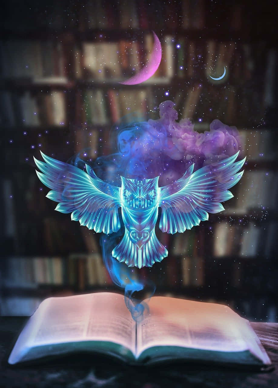 Grimoire, glowing blue owl, cosmic wings, HD Phone Wallpaper