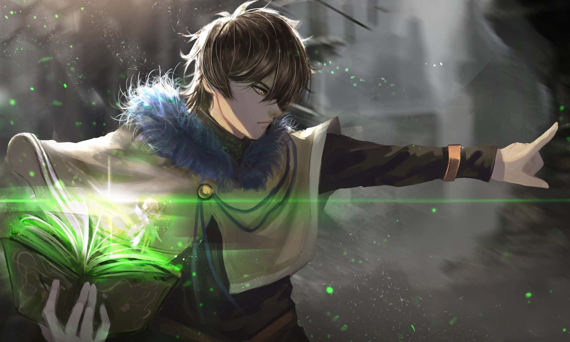 Grimoire, anime mage, fur-lined coat, Full HD Desktop Wallpaper