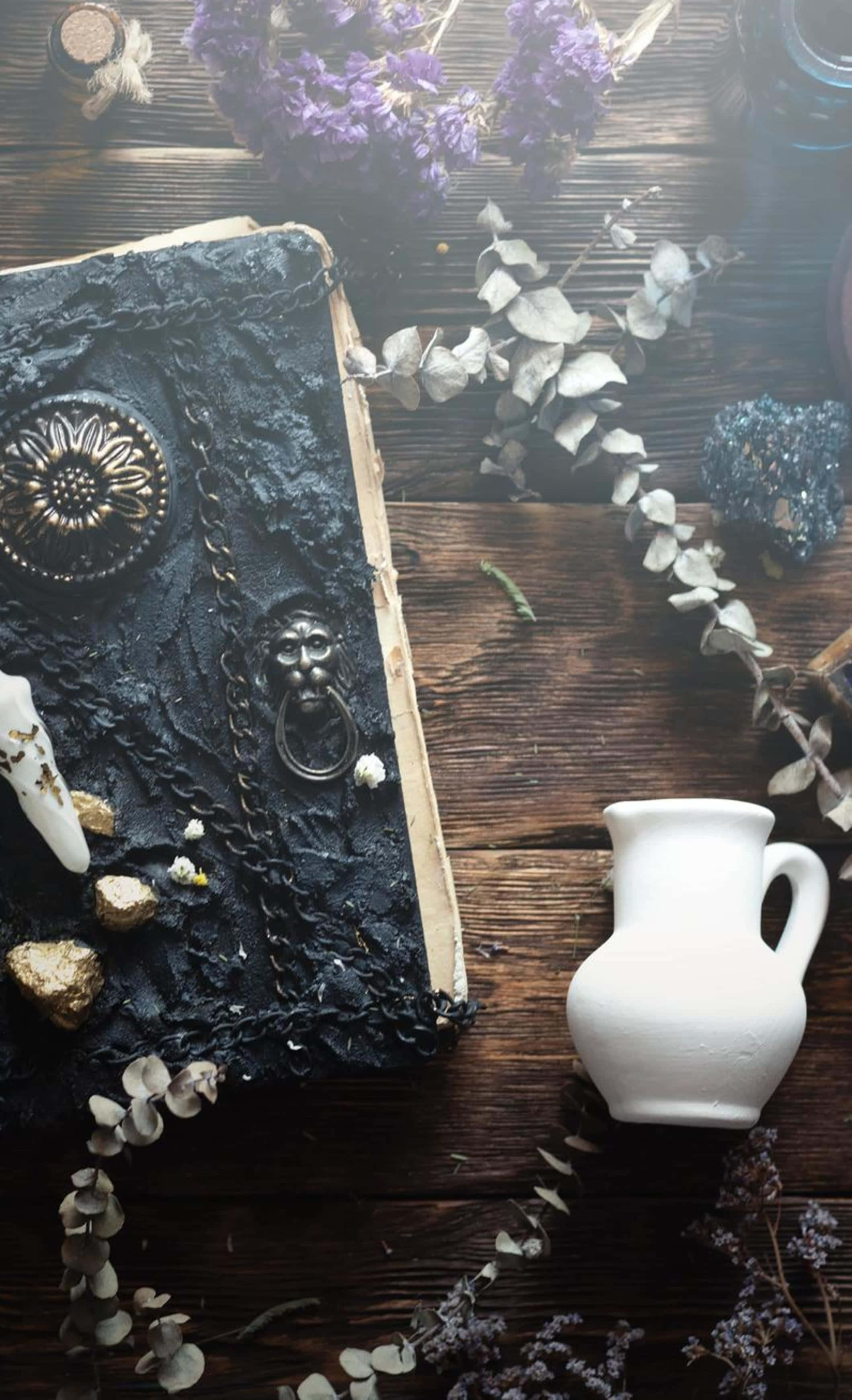 Grimoire 2119, 3484, ancient black textured book, 2K Phone Wallpaper