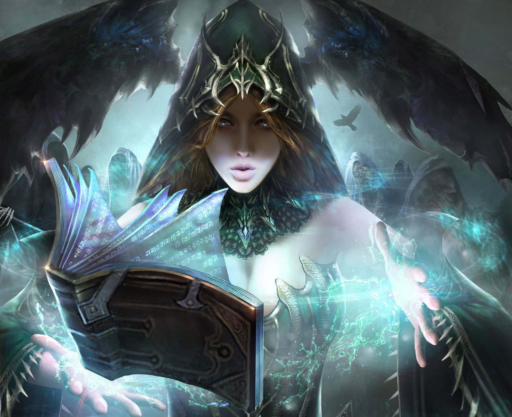 Grimoire 2000, 1629, dark-winged sorceress, Full HD Desktop Wallpaper