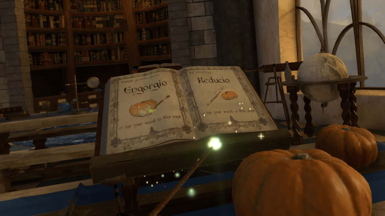 Grimoire, glowing runes, pumpkins, HD Desktop Wallpaper