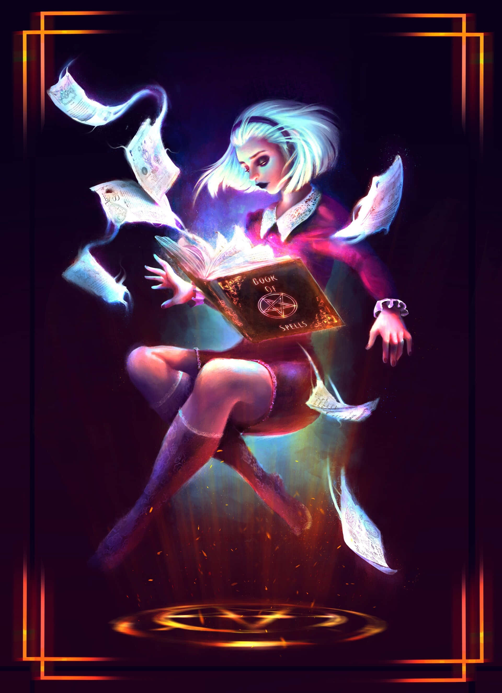 Grimoire, anime witch, white hair, 2K Phone Wallpaper