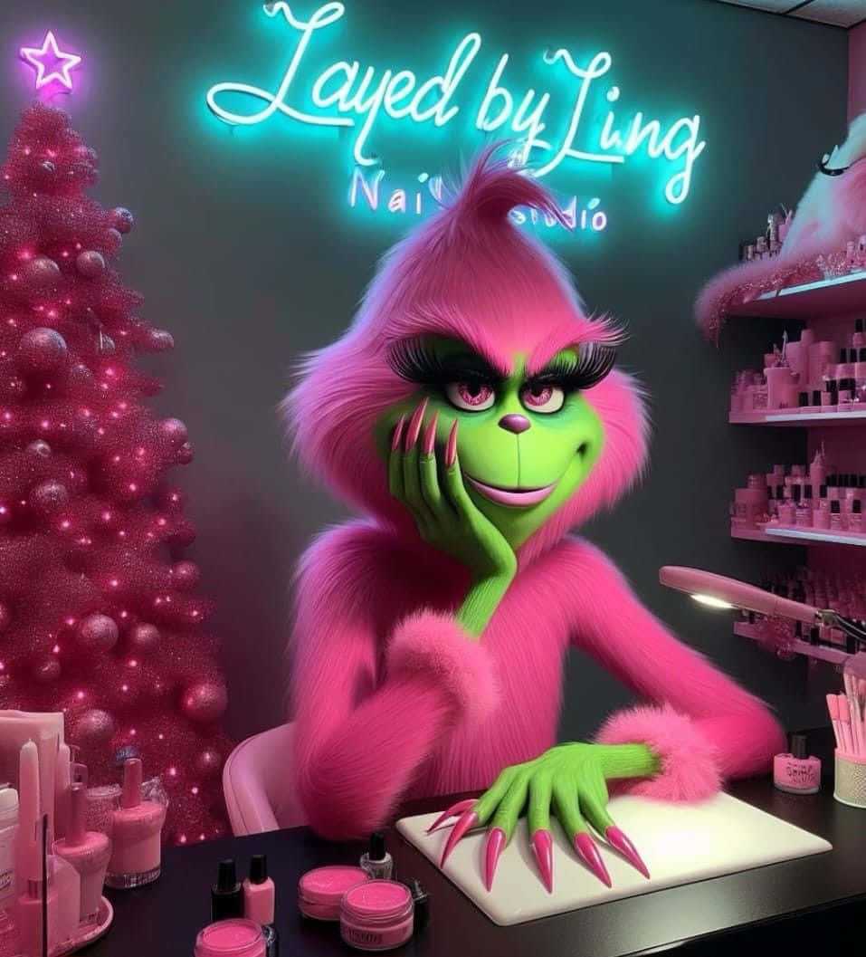 Grinch, pink-furred, manicure station, SD Phone Wallpaper