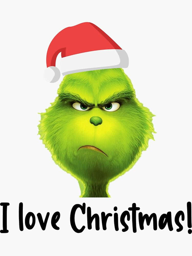 Grinch, red Santa hat, I love Christmas!, SD Phone Wallpaper