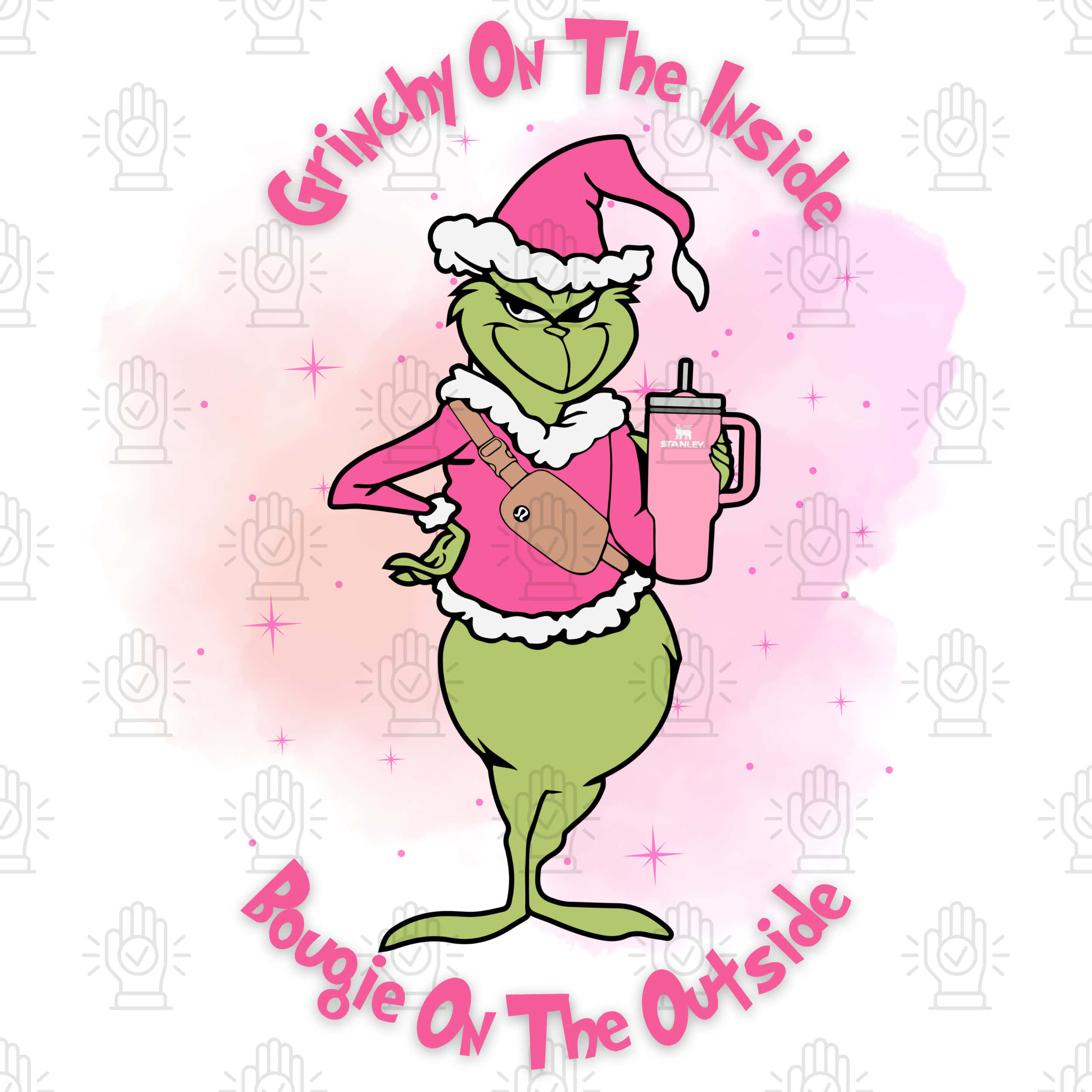 Grinch, pink Santa outfit, pink tumbler, Full HD Desktop Wallpaper