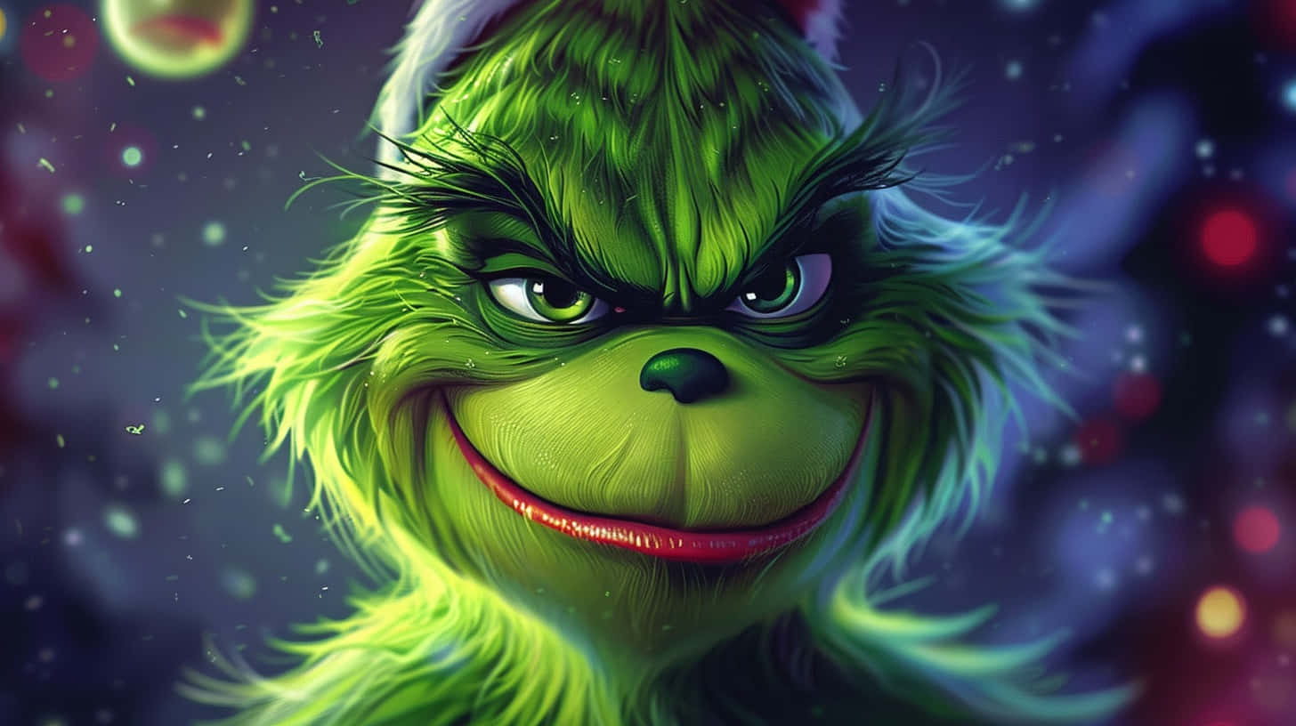 Grinch, glowing green fur, mischievous grin, HD Desktop Wallpaper